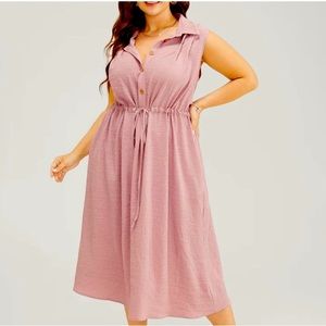 Bloomchic pink textured drawstring waist midi dress plus size 18-20